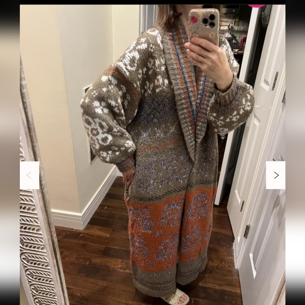 SOLD ON CROSS POST Free People Climbing Vines Maxi Cardigan Sweater With Pockets - Picture 3 of 3